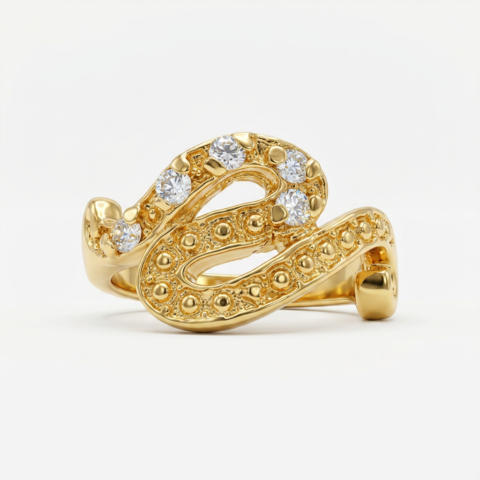 Anel serpente cinco cristais com banho de ouro 18k