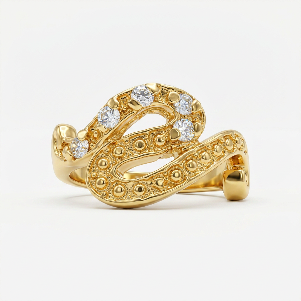 Anel serpente cinco cristais com banho de ouro 18k