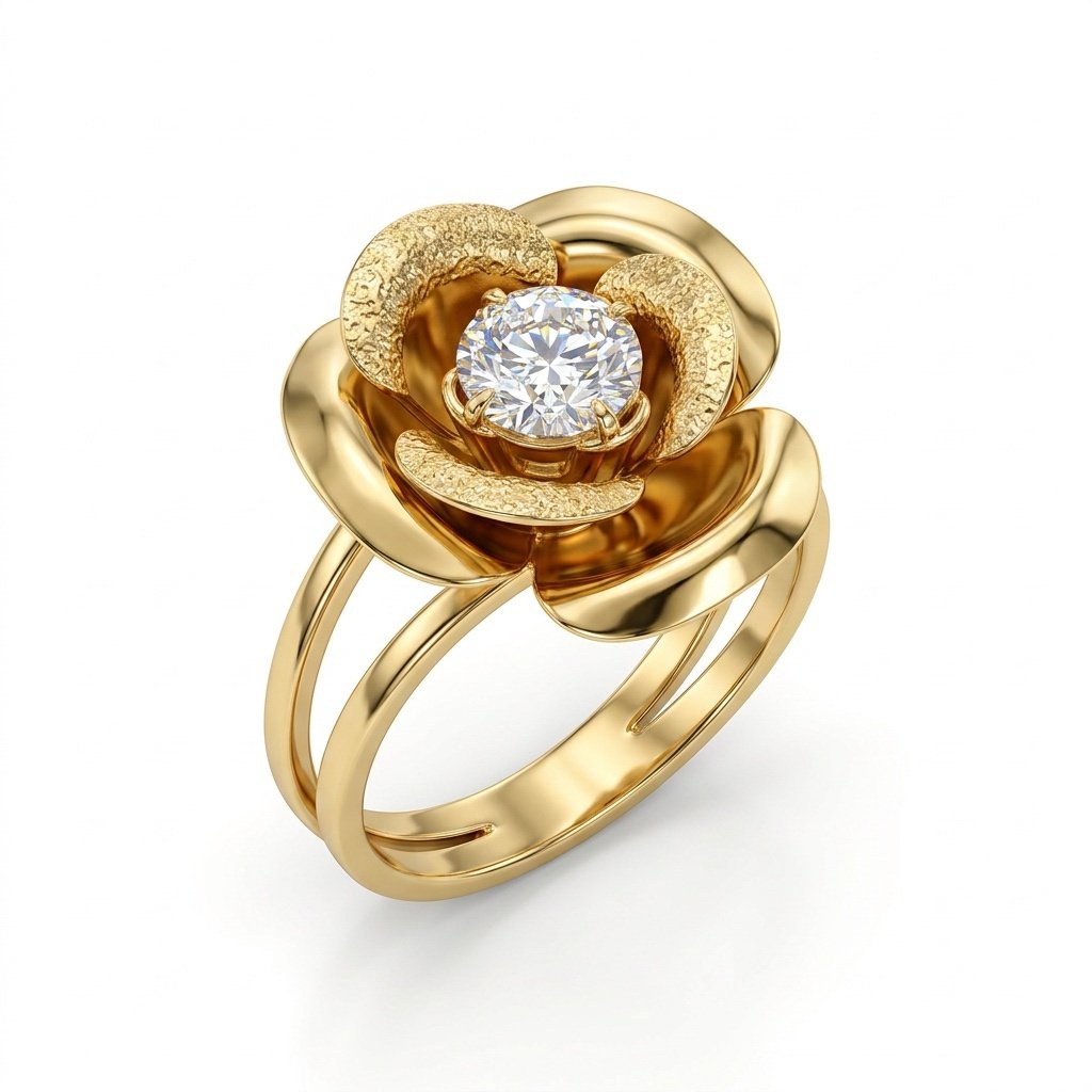Anel Flor com ama Pedra no meio banhado no ouro 18k